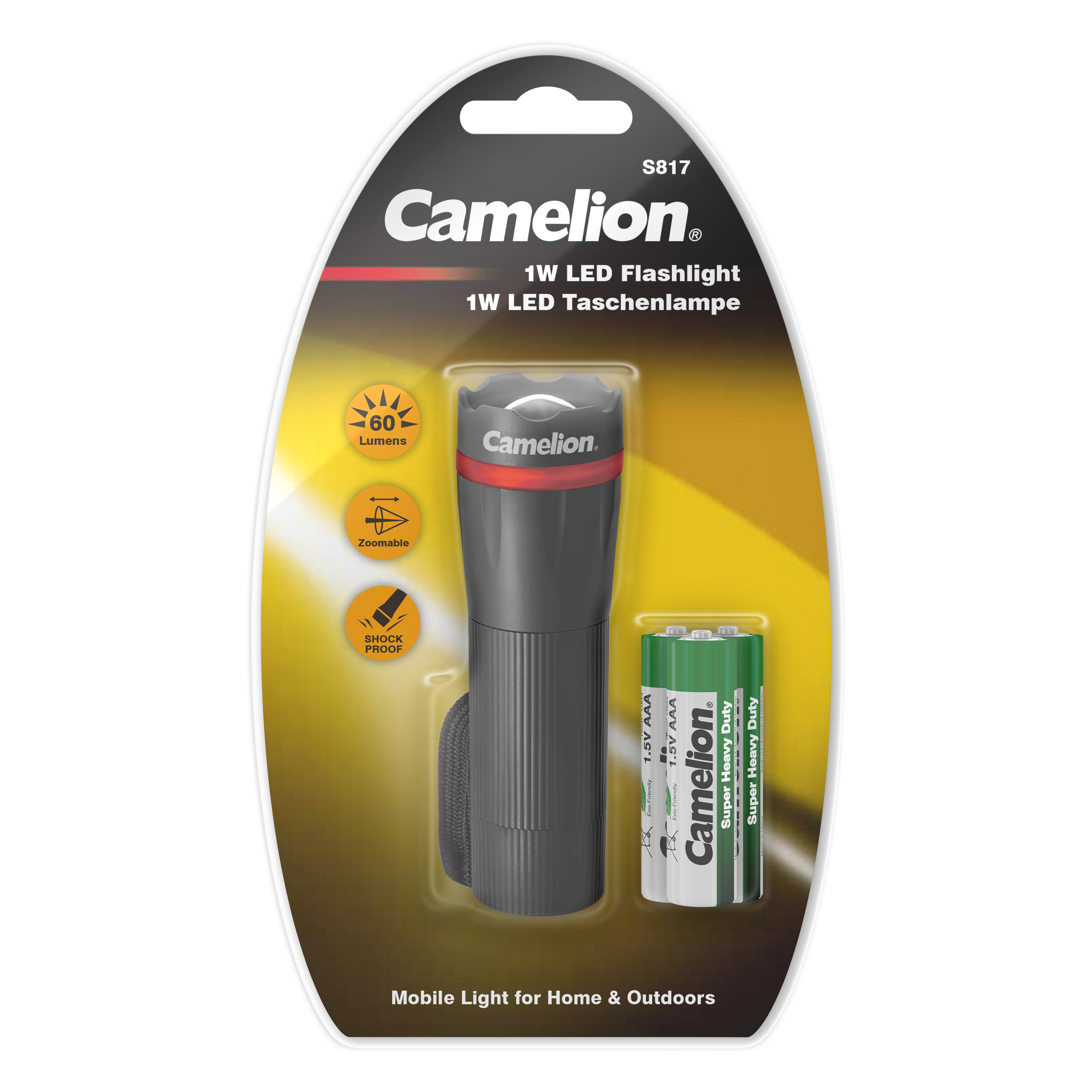 CAMELION S817-DB – 1 W Zoom LED plasttaskulamp