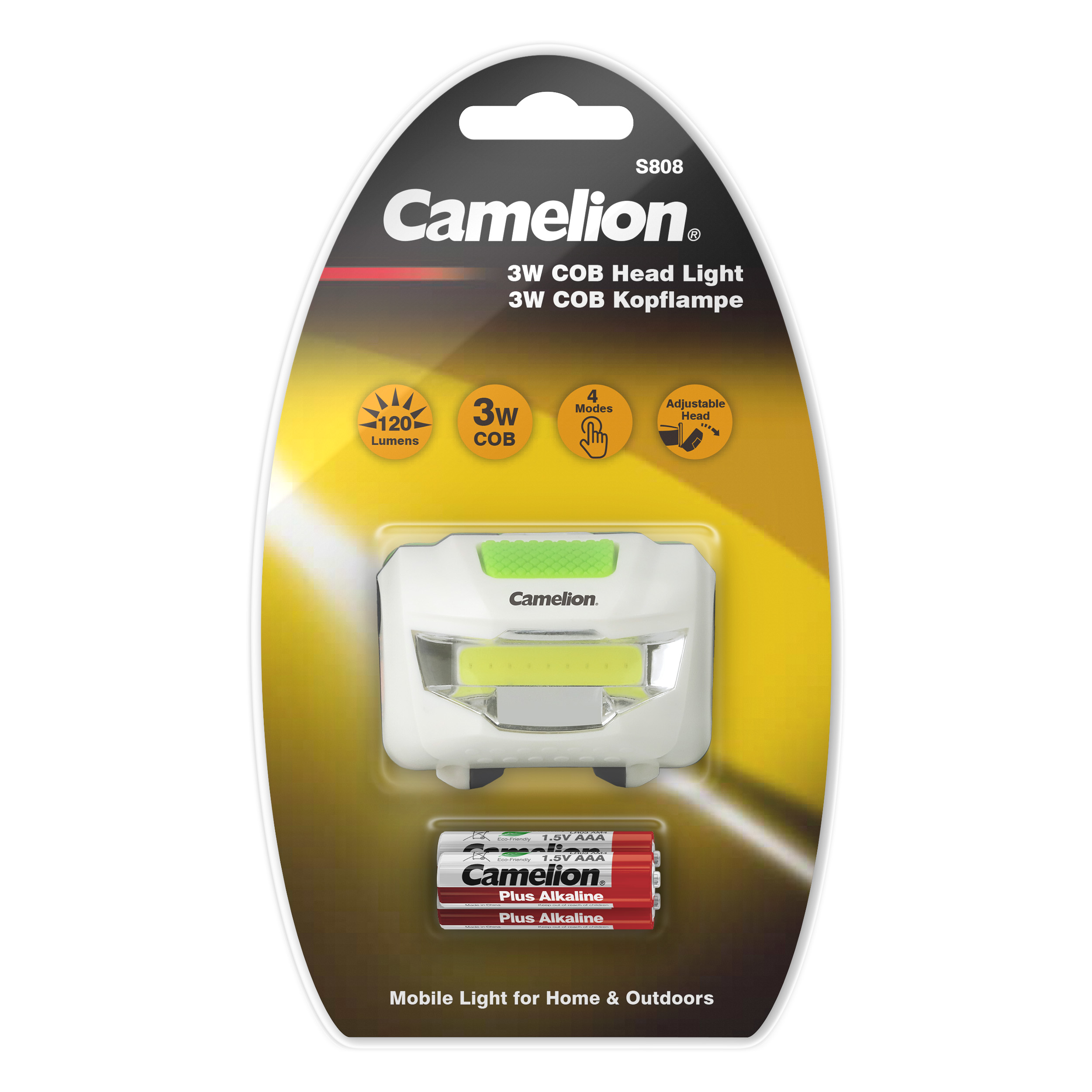 CAMELION S808-DB – 3W COB pealamp / 4 režiimi / 120 luumenit / kaasas 3 × AAA alkaalipatareid