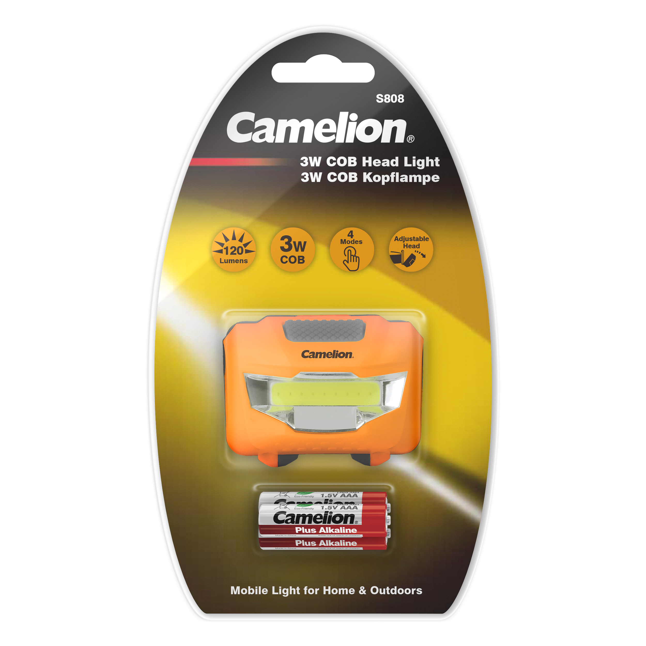 CAMELION S808-DB – 3W COB pealamp / 4 režiimi / 120 luumenit / kaasas 3 × AAA alkaalipatareid - Image 2